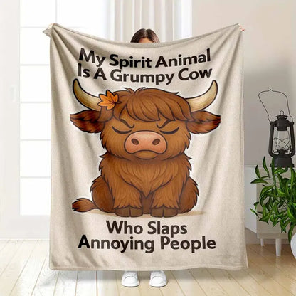 Grumpy Highland Cow Flannel Fleece Throw Blanket (30x40-60x80)