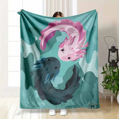 Axolotl Yin-Yang Flannel Blanket Soft Warm Cozy Plush Throw