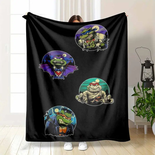 Monster Creature Flannel Fabric Throw Blanket - Halloween Themed Soft Plush 60x80in for Adults