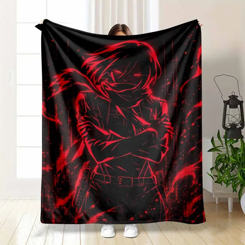 Anime Fighter Floor Mat Red Non-Slip Flannel Bathroom Rug