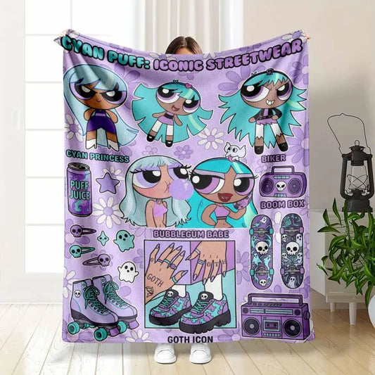 Cyan Puff Flannel Blanket Ultra Soft Lightweight Decorative Throw
