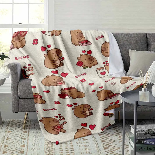 Capybara Romantic Valentine Flannel Throw Blanket - image 3