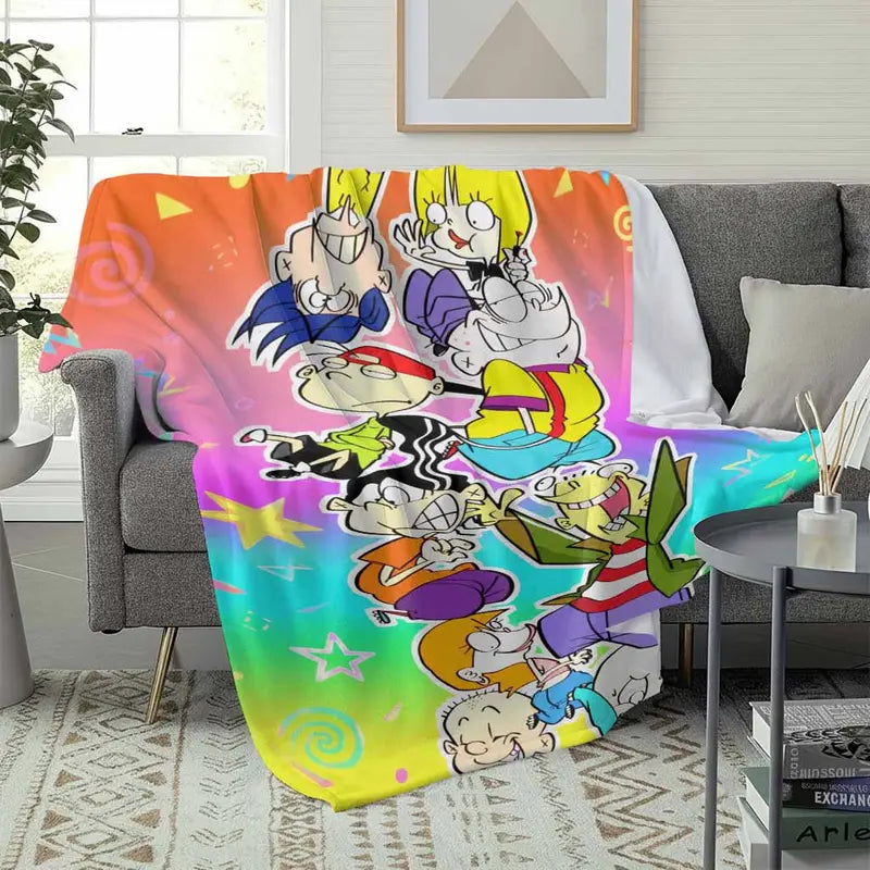 Retro Cartoon Friends Flannel Blanket - Soft Lightweight Plush Throw for Home & Outdoor - image 3