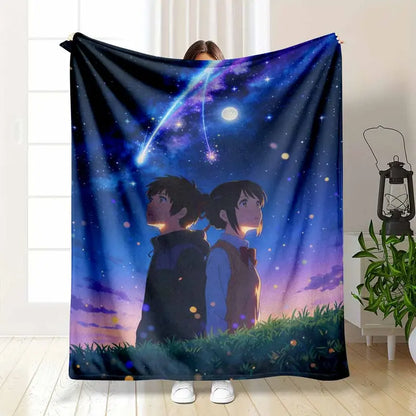 Starry Night Sky Flannel Throw Blanket – Space Anime Art, 60x80in