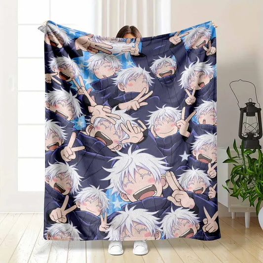 White Haired Anime Boy Printed Flannel Blanket - Ultra Soft, Lightweight, Warm Throw for Living Room Couch, Holiday Gift for Anime Fans, All-Season Cozy Home Textile Decor Essential