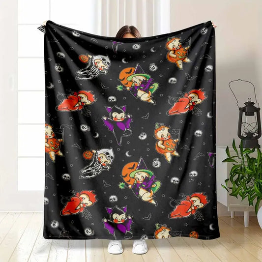 Vintage Halloween Flannel Blanket Soft Lightweight Plush Throw in Multiple Sizes