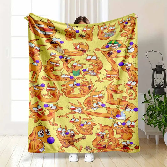 Cartoon CatDog Flannel Blanket Lightweight Cozy Throw for Home & Travel