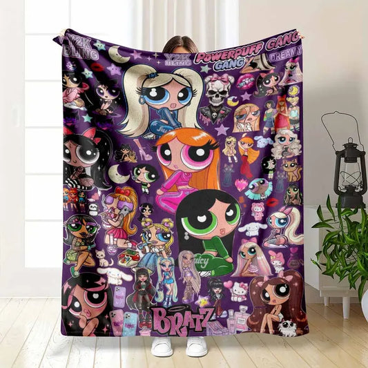 Y2K Aesthetic Anime Girls Flannel Blanket Soft Cozy Lightweight Warm Bedding Couch Decor