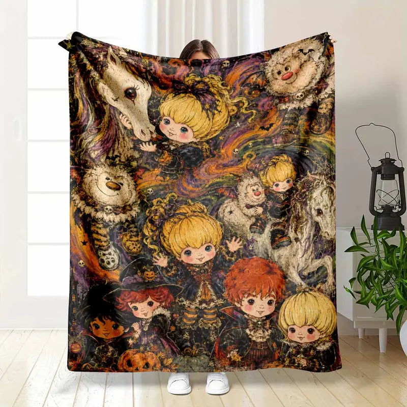 Vintage 80s Cartoon Halloween Flannel Blanket - image 8