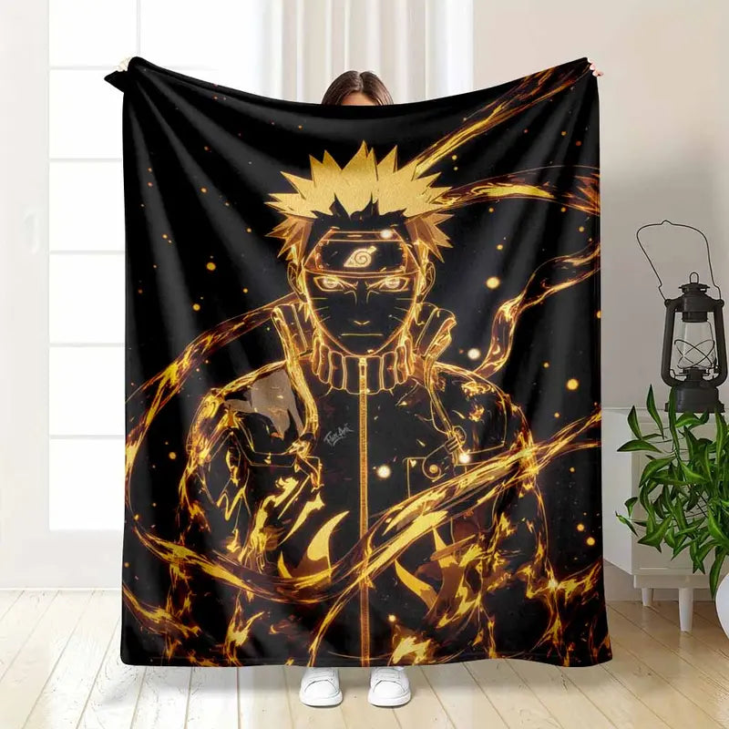Anime Ninja Flannel Blanket Glowing Warrior Flame Print Soft Warm Lightweight Microfiber Throw for Sofa Bed Dorm Home Decor Travel Camping Fan Gift