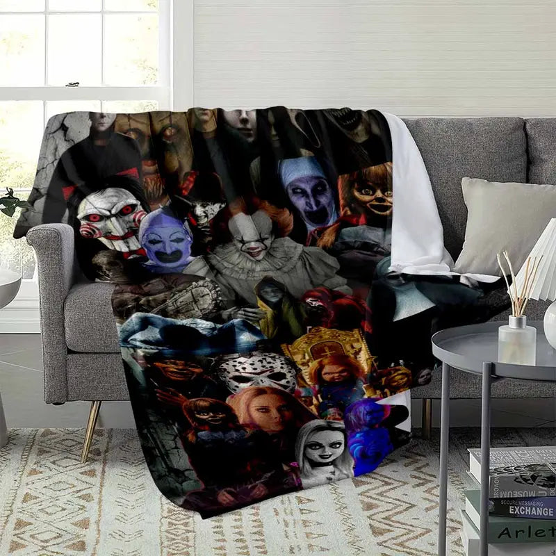 Halloween Horror Movie Character Collage Flannel Blanket - Soft Warm Decorative Throw - image 3