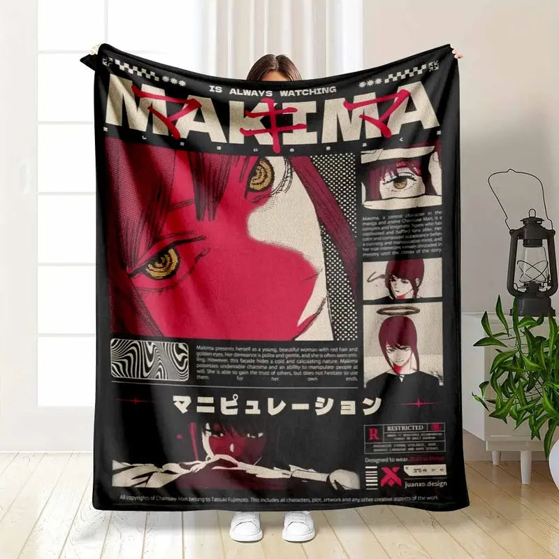 Makima Flannel Anime Blanket - Ultra-Soft Throw
