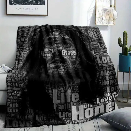 Spiritual Portrait Flannel Blanket Inspirational Religious Words Pattern Super Soft Lightweight Cozy Plush Bedding Throw For Church Gathering Prayer Room Home Meditation Living Room Gift - image 2