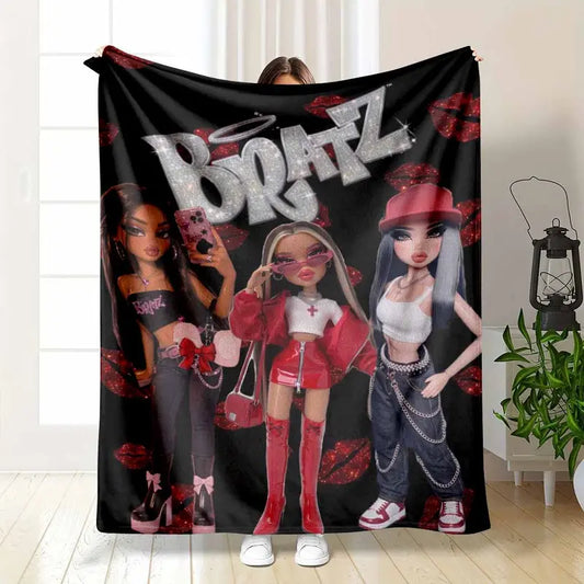 Fashion Doll Flannel Blanket Y2K Lipstick Print Throw, Ultra Soft Cozy