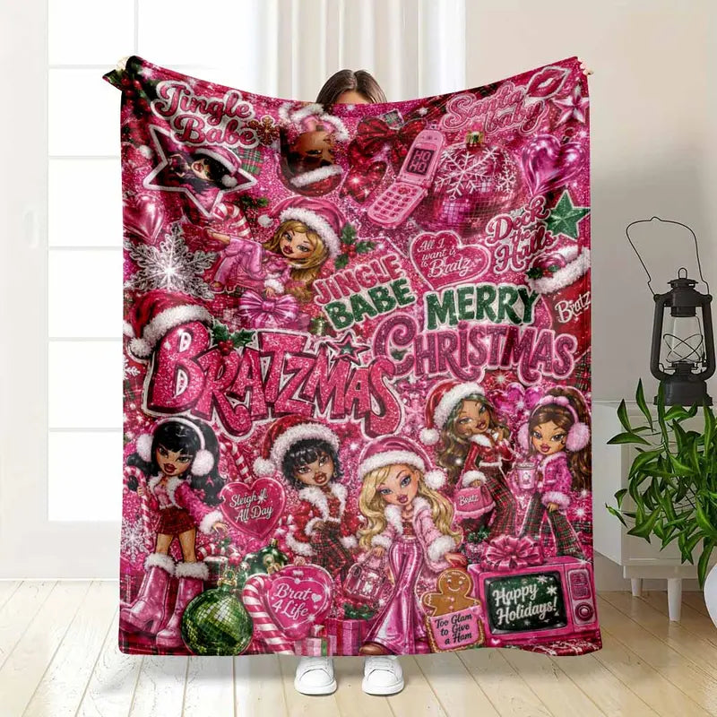 Y2K Pink Aesthetic Christmas Flannel Blanket Soft Throw