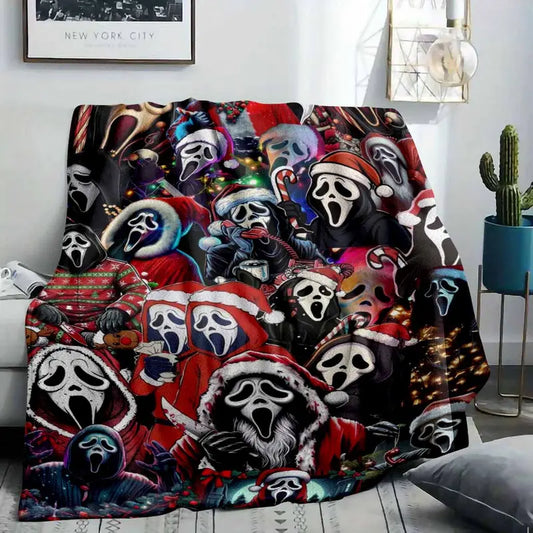 Horror Movie Ghost Face Flannel Blanket Christmas Theme Print Soft Cozy Throw - Soft Furnishings - image 2