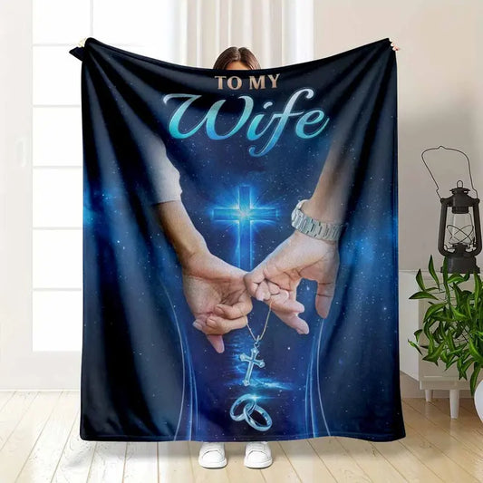 Romantic Religious Love Flannel Blanket for Wife, Cross Throw