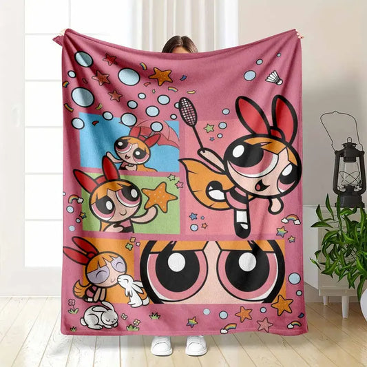 Super Heroine Flannel Blanket Vibrant Cartoon Anime Style Throw Ultra Soft Lightweight Breathable Cozy Warm Bedding For Bedroom Living Room Travel Camping Birthday Gift Home Decor
