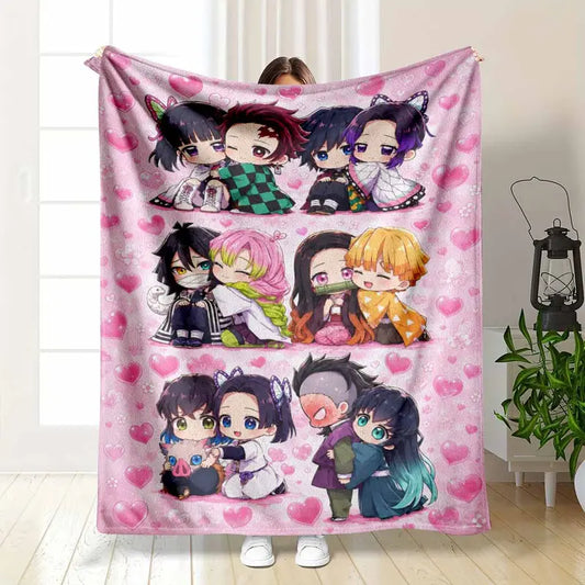 Anime Flannel Throw Blanket Cute Heart Pattern, 50×60