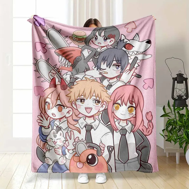 Anime Aesthetic Flannel Blanket Manga Character Print Soft Lightweight Throw