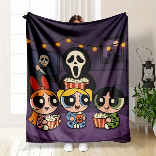 Horror Movie Night Flannel Blanket Spooky Throw, Lightweight Soft Cozy