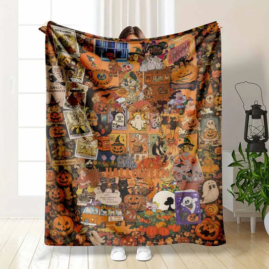 Vintage Halloween Flannel Blanket Soft Cozy Throw Multi-Size