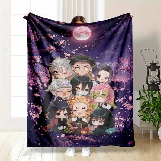 Anime Characters Flannel Blanket Japanese Manga Warrior Cozy Throw Bed Decor