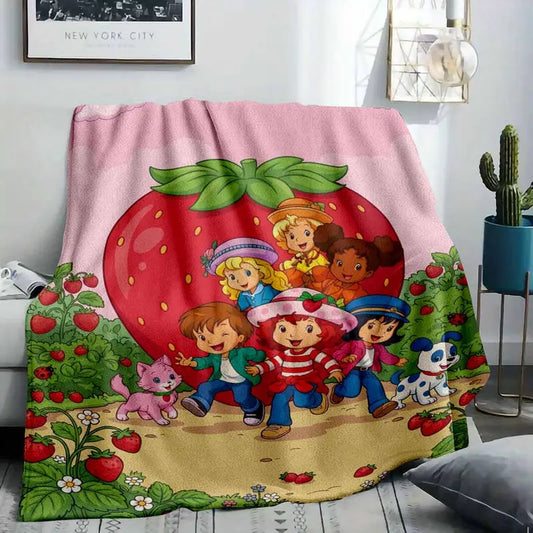 Cartoon Strawberry Field Flannel Soft Comfy Blanket, Adult 60x80 - image 2