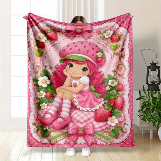 Kawaii Strawberry Princess Flannel Blanket, 60x80