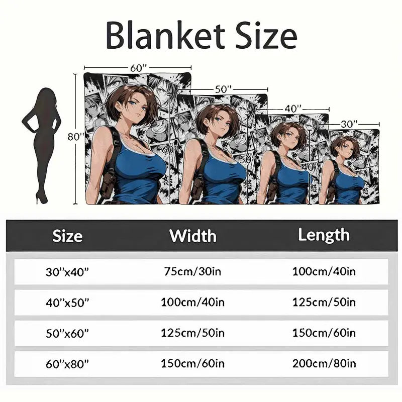 Anime Heroine Flannel Blanket, Soft Comic Manga Throw, 30x40–60x80 - image 4