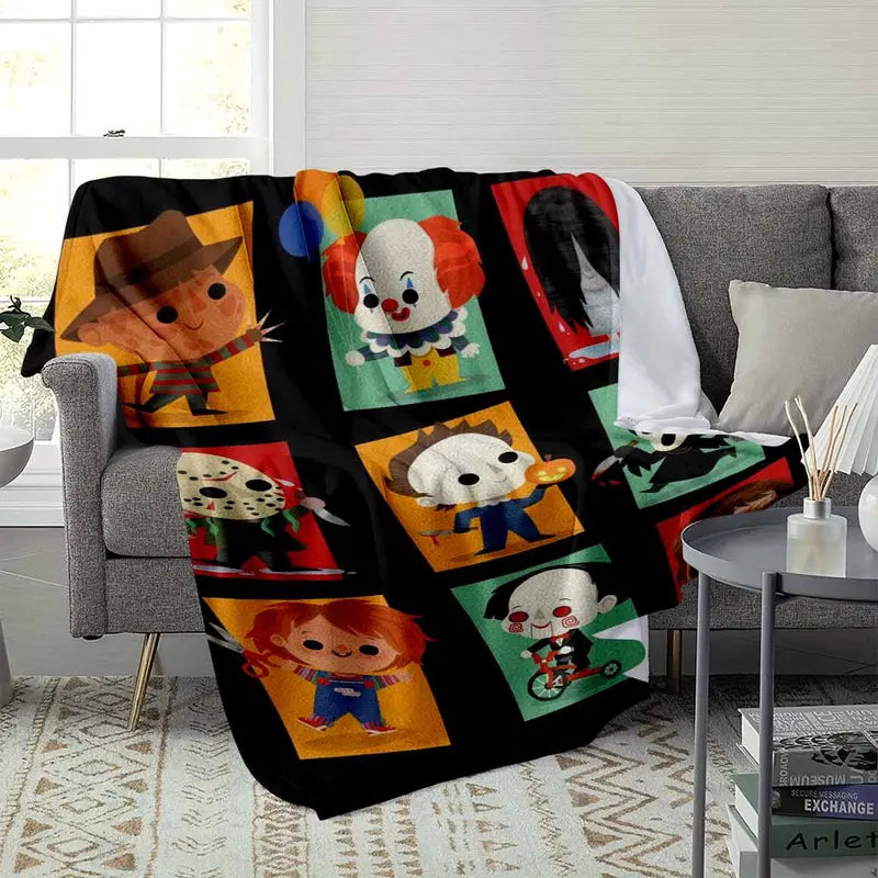 Cute Horror Flannel Throw Blanket, Halloween Cartoon - image 3