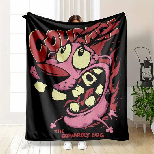 Courage The Cowardly Dog Flannel Blanket - Ultra-Soft Lightweight Plush, Colorful Cartoon Style, Multiple Sizes