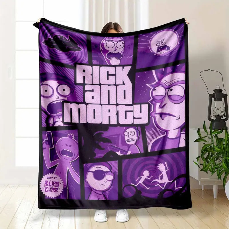 Rick and Morty Purple Galaxy Cartoon Pattern Blanket - 60x80 Inches for Adults
