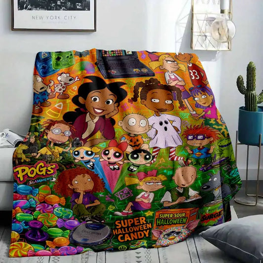90s Nostalgia Cartoon Flannel Blanket Throw - image 2