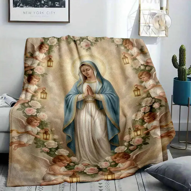 Sacred Angel & Floral Halo Flannel Blanket - Ultra Soft Religious Art Throw for Bedroom & Outdoor - image 8