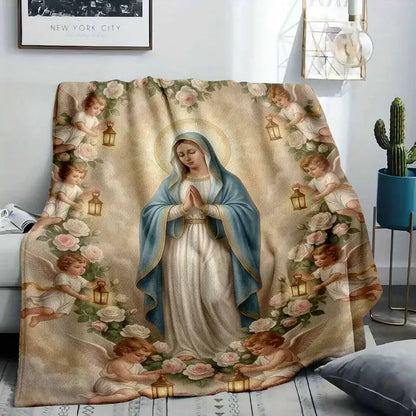 Sacred Angel & Floral Halo Flannel Blanket - Ultra Soft Religious Art Throw for Bedroom & Outdoor - image 8