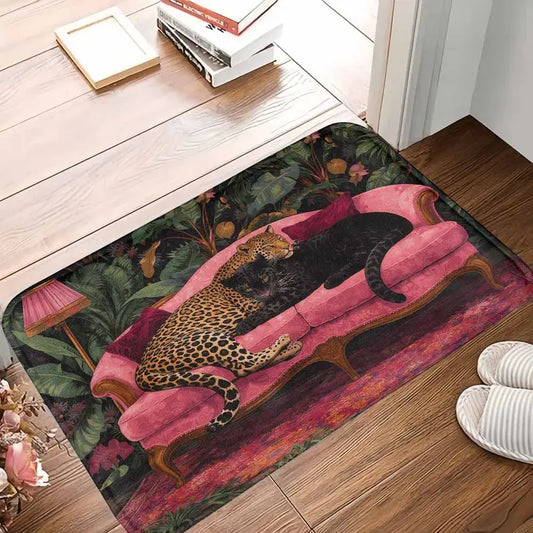 Leopard & Black Panther Soft Area Rug, Polyester Non-Slip