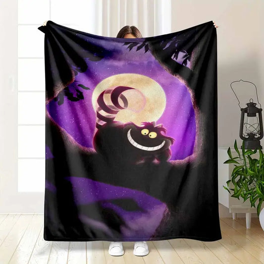 Mystic Moon Cat Flannel Blanket, Purple Night Forest