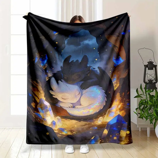 Fantasy Night Dragon Flannel Blanket, Soft Flannel Throw