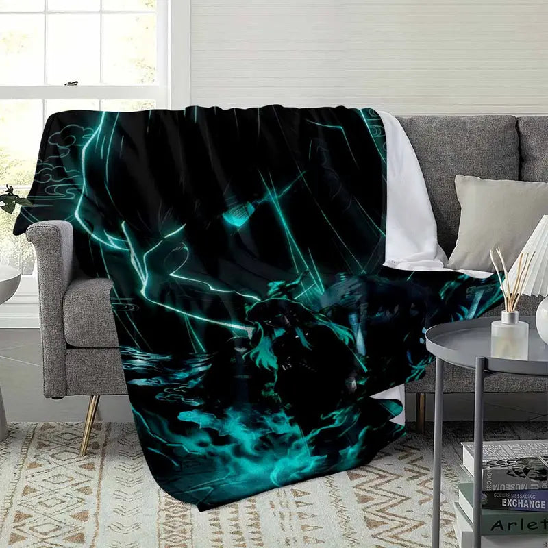 Glow Neon Mist Flannel Blanket with Anime Swordsman Design Soft Lightweight Warm Throw - image 3