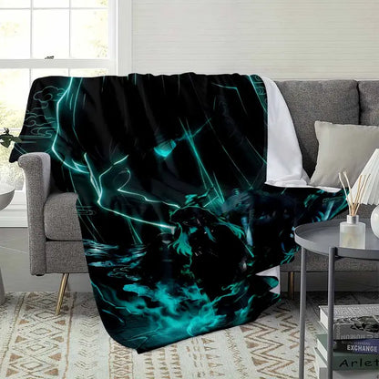Glow Neon Mist Flannel Blanket with Anime Swordsman Design Soft Lightweight Warm Throw - image 3