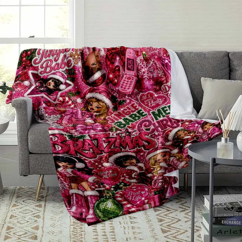 Y2K Pink Aesthetic Christmas Flannel Blanket Soft Throw - image 3