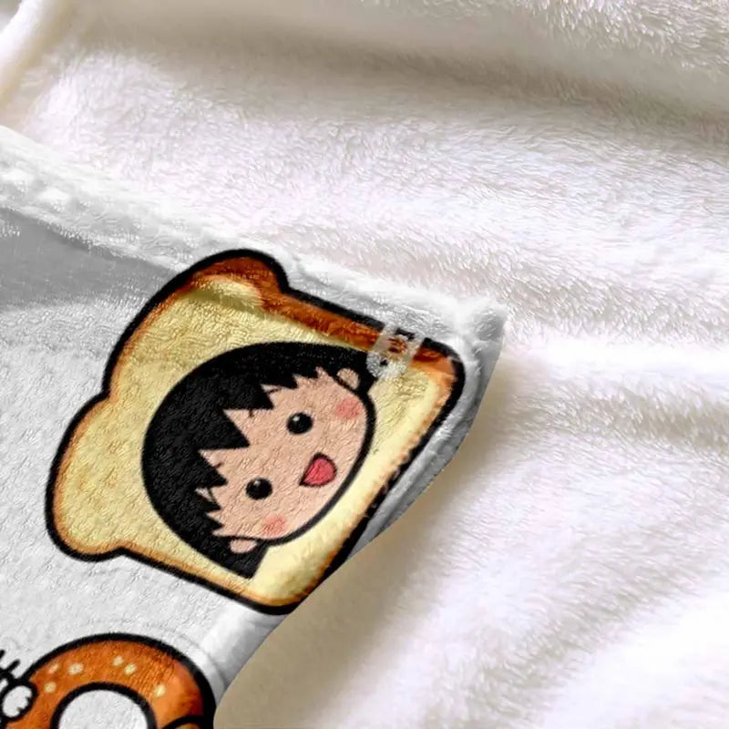 Chibi Maruko-chan Anime Flannel Blanket, Food Print Throw, 60×80 in - image 6