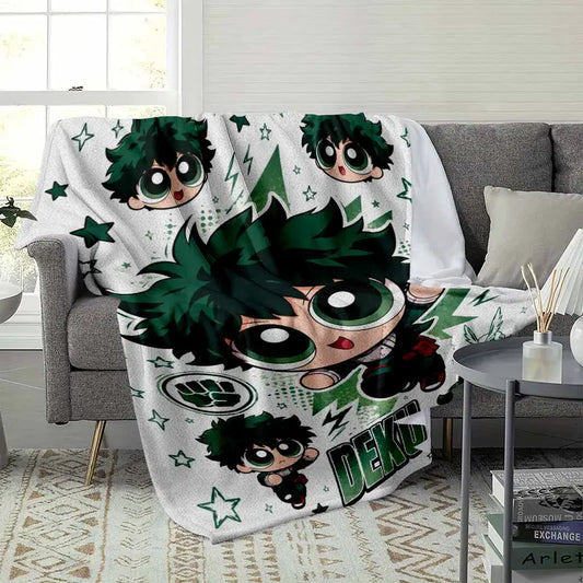 Anime Hero Flannel Blanket, Green Hair Print, 60×80in - image 3