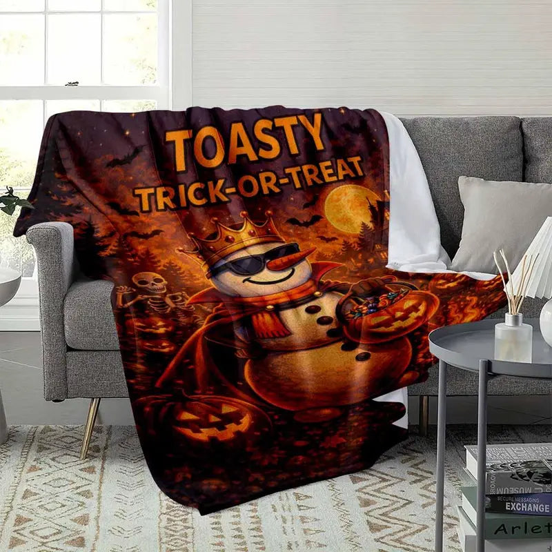 Halloween Toasty Trick Or Treat Snowman Flannel Blanket - Soft Lightweight Plush Throw - image 3