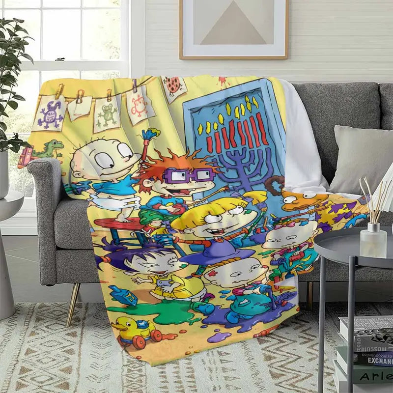 Retro Cartoon Kids Flannel Blanket Menorah Print Soft Cozy - image 3