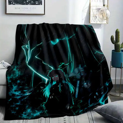 Neon Anime Warrior Flannel Fleece Blanket - Soft Cozy Cyberpunk Design, Unisex Bedroom & Living Room Throw - image 2