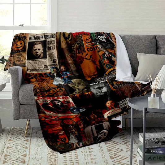 Vintage Halloween Flannel Blanket - Gothic Pumpkin Skull - image 3