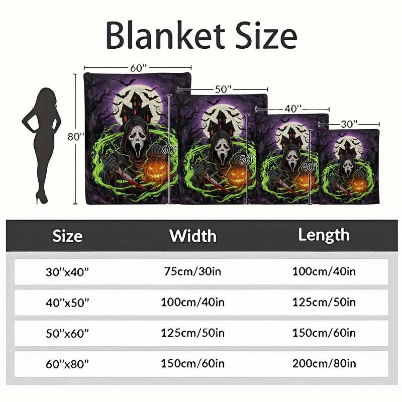 Gothic Halloween Flannel Fabric Blanket Throw, Ghost & Pumpkin - image 4
