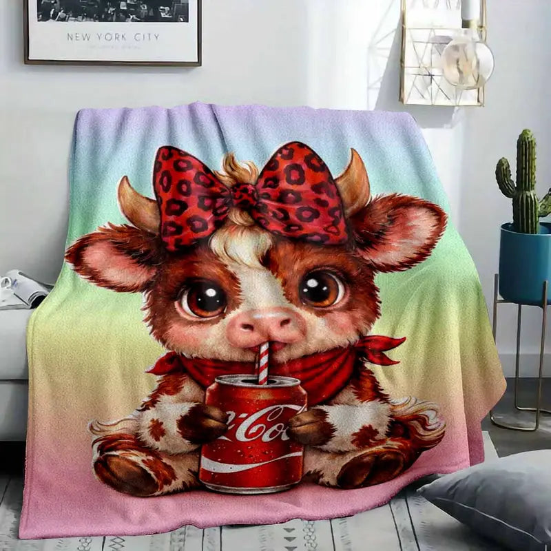 Cow Print Plush Blanket - Soft Fleece Bedding for Home Decor & Kids - image 8